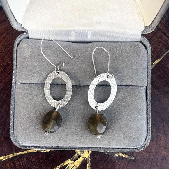 Vintage Green Labradorite Earrings Sterling Silver - Picture 7 of 8
